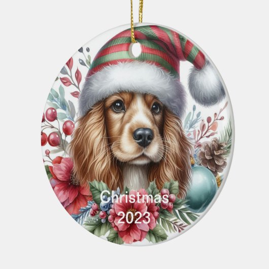 spaniël-kerstversiering keramisch ornament (Links)