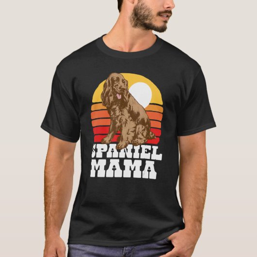 Spaniel Mama Cute Retro Cocker 80s Sunset T-shirt (Voorkant)