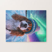 Spaniël onder het noorderlicht Noorwegen Legpuzzel (Horizontaal)