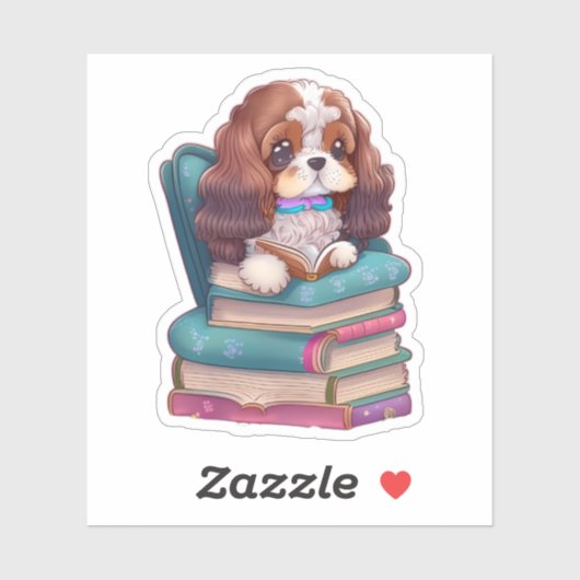 Spaniel Puppy Lezen Een Boek Sticker (Vel)