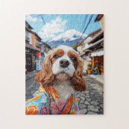 Spaniel Selfie bij Mount Fuji Legpuzzel