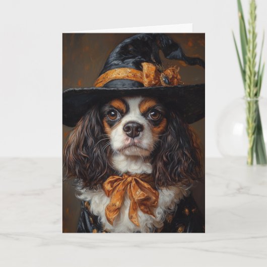 Spaniel Witch Halloween Feestdagen Kaart (Voorkant)