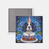 Spaniëlhond viert verjaardag met feestelijk Pet Magneet (Voorkant / Achterkant)