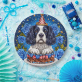 Spaniëlhond viert verjaardag met feestelijk Pet Papieren Bordje (Feest)