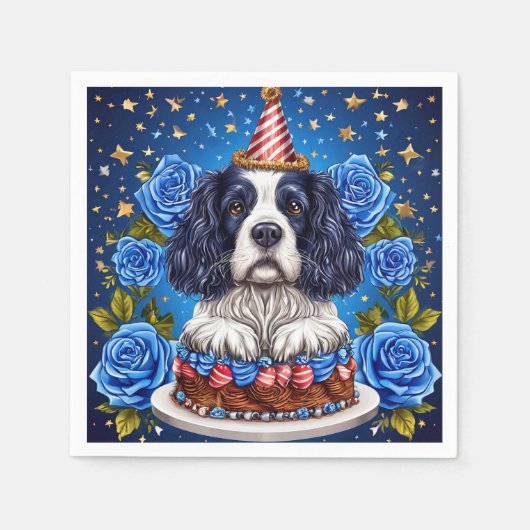 Spaniëlhond viert verjaardag met feestelijk Pet Servet (Voorkant)