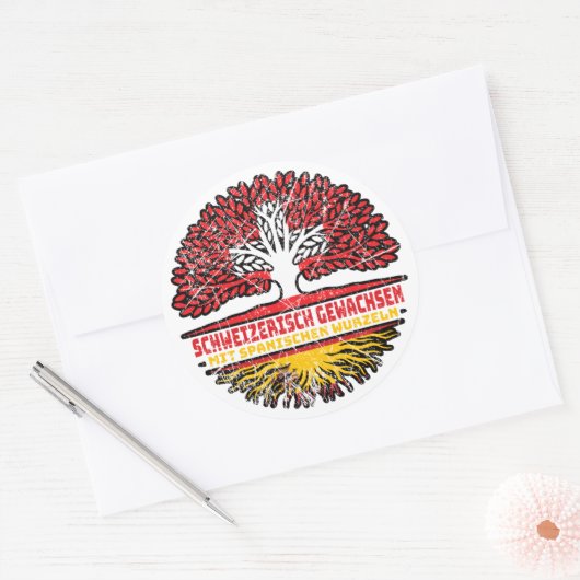 Spanisch Spanisch Schweizer Schweiz Baum Wurzel Ronde Sticker (Envelop)