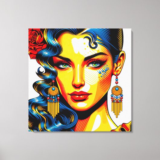 Spanische Schönheit - Pop Farben Portrait Canvas Afdruk (Voorkant)