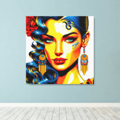 Spanische Schönheit - Pop Farben Portrait Canvas Afdruk (Insitu (Houten vloer))