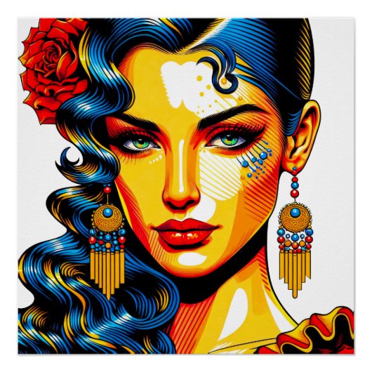 Spanische Schönheit - Pop Farben Portrait Perfect Poster (Voorkant)