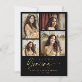 Spanish Black Trendy Quinceañera Collage 4 Photos Bedankkaart (Voorkant)