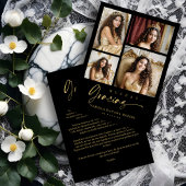 Spanish Black Trendy Quinceañera Collage 4 Photos Bedankkaart