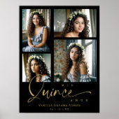 Spanish Black Trendy Quinceañera Collage 4 Photos Poster (Voorkant)