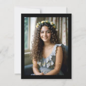 Spanish Black Trendy Quinceañera Collage 4 Photos RSVP Kaartje (Achterkant)