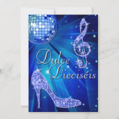 Spanish Blue Disco Ball & Sparkle Heels Sweet 16 Kaart (Voorkant)