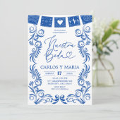  Spanish Blue Talavera Frame Nuestra Boda Kaart (Staand voorkant)
