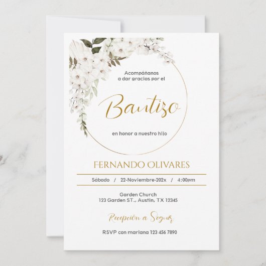 Spanish Boho Baptism Floral invitation Kaart (Voorkant)