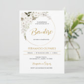 Spanish Boho Baptism Floral invitation Kaart (Staand voorkant)