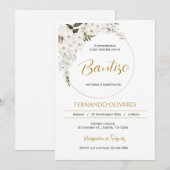 Spanish Boho Baptism Floral invitation Kaart (Voorkant / Achterkant)