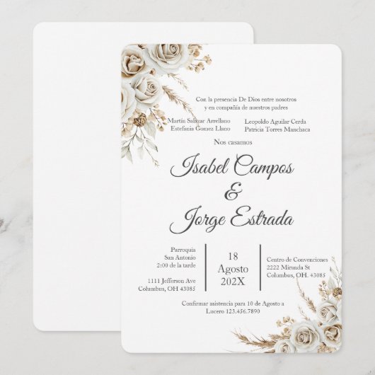 Spanish Boho Floral Wedding Kaart (Voorkant / Achterkant)