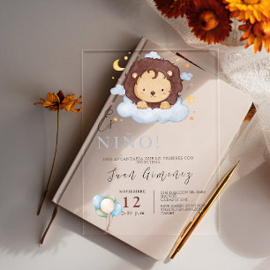Spanish Boy Baby shower Lion QR Code Baby Registry Acryl Uitnodigingen