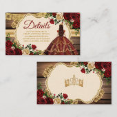 Spanish Burgundy Floral Rustic Mis Quince Details Informatiekaartje (Voorkant / Achterkant)