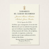 Spanish Catholic Guadalupe Wedding Holy Card Visitekaartje (Achterkant)