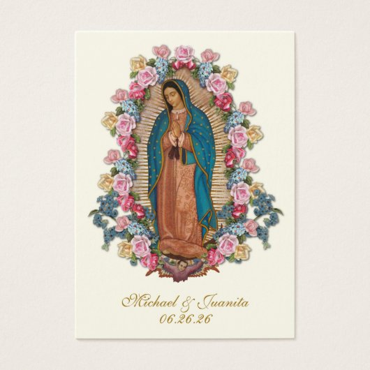 Spanish Catholic Guadalupe Wedding Holy Card Visitekaartje (Voorkant)