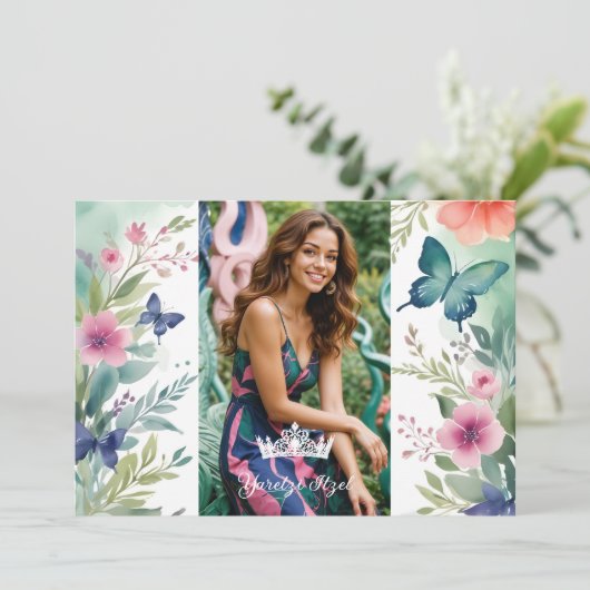 Spanish Charming Sweet Floral Garland Butterflies Kaart (Staand voorkant)