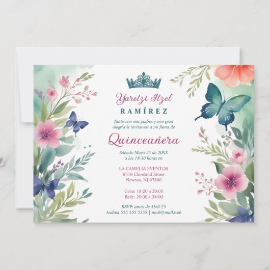 Spanish Charming Sweet Floral Garland Butterflies Kaart (Achterkant)