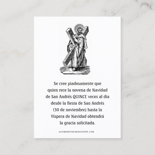 Spanish Christmas  St. Andrew Novena Prayer Visitekaartje (Achterkant)