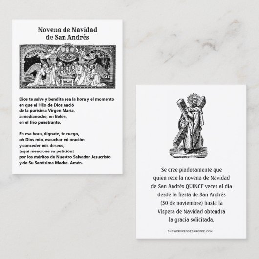 Spanish Christmas  St. Andrew Novena Prayer Visitekaartje (Voorkant / Achterkant)