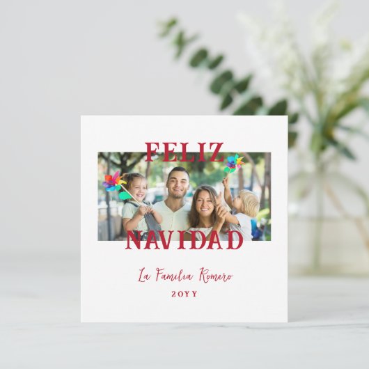 Spanish Classic Red Merry Christmas Photo Feestdagenkaart (Staand voorkant)