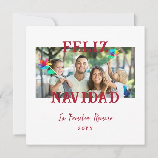 Spanish Classic Red Merry Christmas Photo Feestdagenkaart (Voorkant)