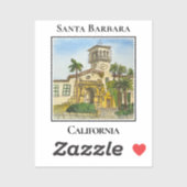 Spanish Colonial Tower, Clock Tower, Santa Barbara Sticker (Vel)