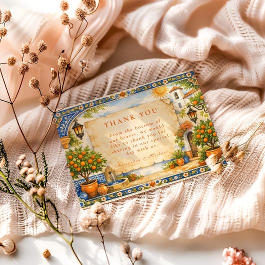 Spanish Courtyard Romance Wedding Bedankkaart
