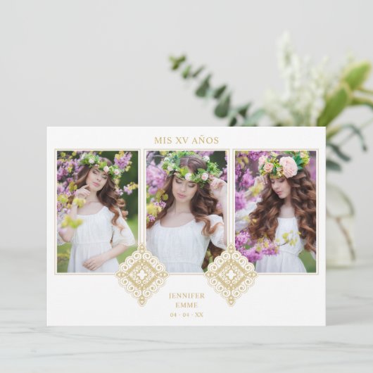  Spanish Cute Luxurious Flourish Gold Ornament Kaart (Staand voorkant)