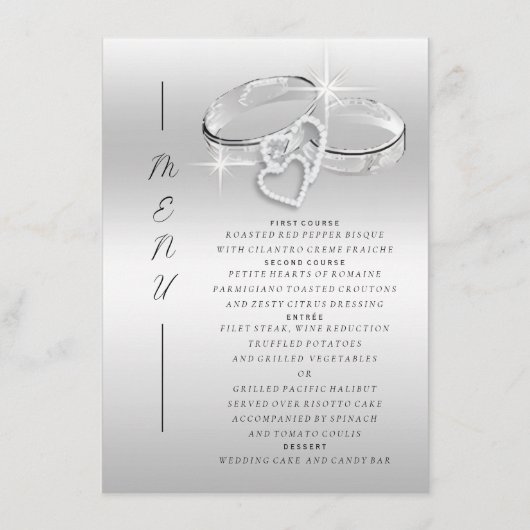 Spanish Decorative Glitzy Silver Wedding Rings Menu (Voorkant)