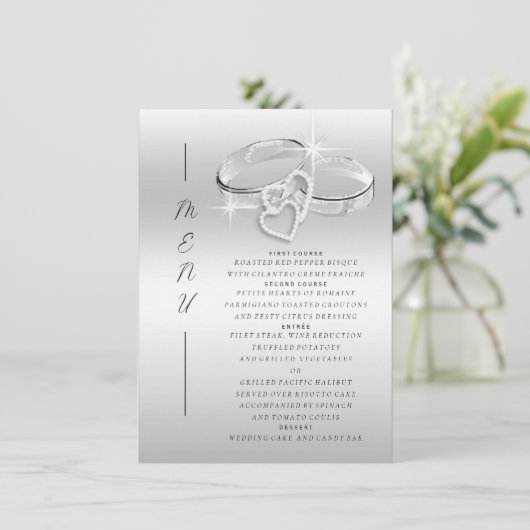 Spanish Decorative Glitzy Silver Wedding Rings Menu (Staand voorkant)