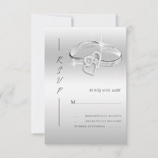 Spanish Decorative Glitzy Silver Wedding Rings  RSVP Kaartje (Voorkant)