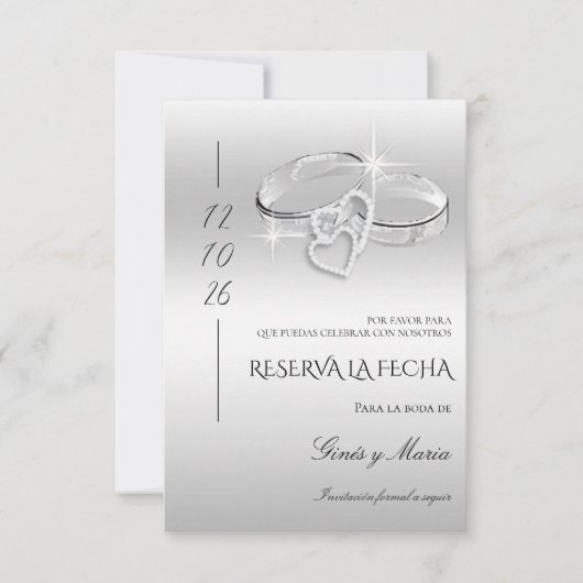 Spanish Decorative Glitzy Silver Wedding Rings  Save The Date (Voorkant)