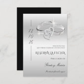Spanish Decorative Glitzy Silver Wedding Rings  Save The Date (Voorkant / Achterkant)