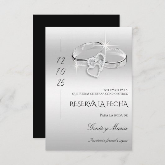 Spanish Decorative Glitzy Silver Wedding Rings  Save The Date (Voorkant / Achterkant)