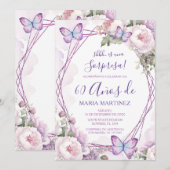 Spanish Dusty Purple Floral Sorpresa 60th Birthday Kaart (Voorkant / Achterkant)
