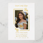 Spanish Elegant Photo Quinceañera Yellow Floral Folie Uitnodiging (Voorkant)