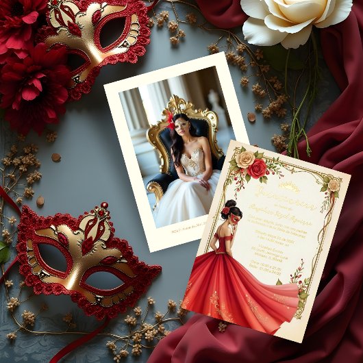 Spanish Exquisite Chic Quinceañera Masquerade Ball Folie Uitnodiging