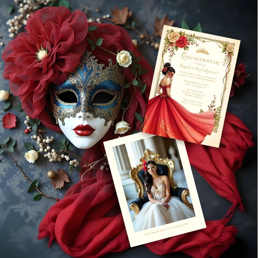 Spanish Exquisite Chic Quinceañera Masquerade Ball Kaart