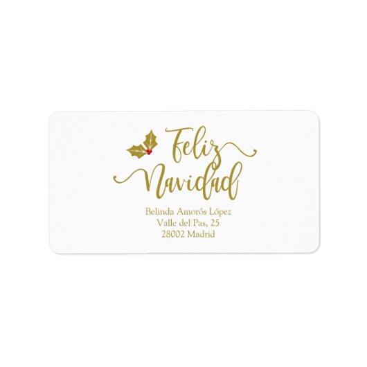 Spanish Feliz Navidad Golden Whimsical Typography Etiket (Voorkant)