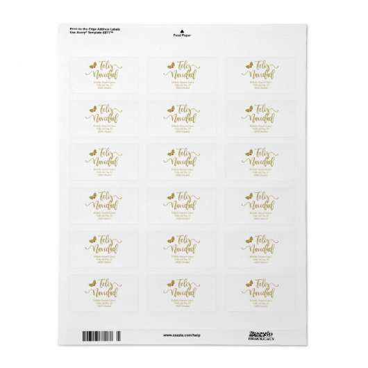 Spanish Feliz Navidad Golden Whimsical Typography Etiket (Full Sheet)