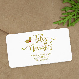Spanish Feliz Navidad Golden Whimsical Typography Etiket