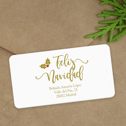 Spanish Feliz Navidad Golden Whimsical Typography Etiket